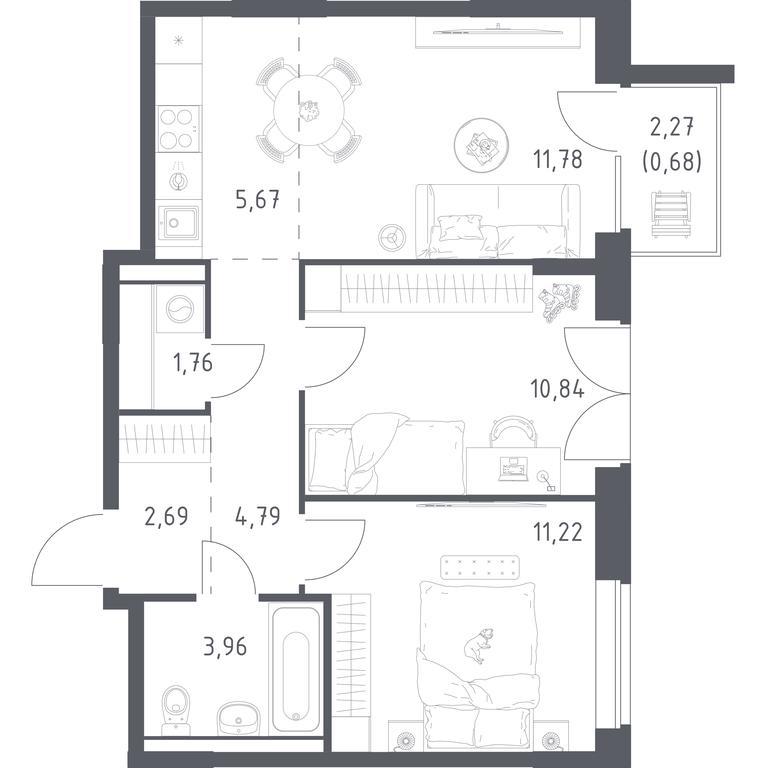 Продажа 1-комн. квартиры, 53,39 м² в ЖК «Квартал Западный», квартал № 76, поселение Марушкинское, Москва, Россия #1