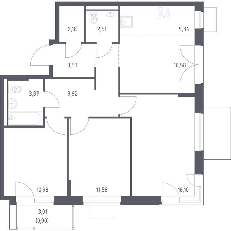 2-BD Apartment Sale, 76.19 sq. m. at Kvartal Zapadnyj, kvartal № 76, Marushkinskoye Settlement, Moscow, Russia #1