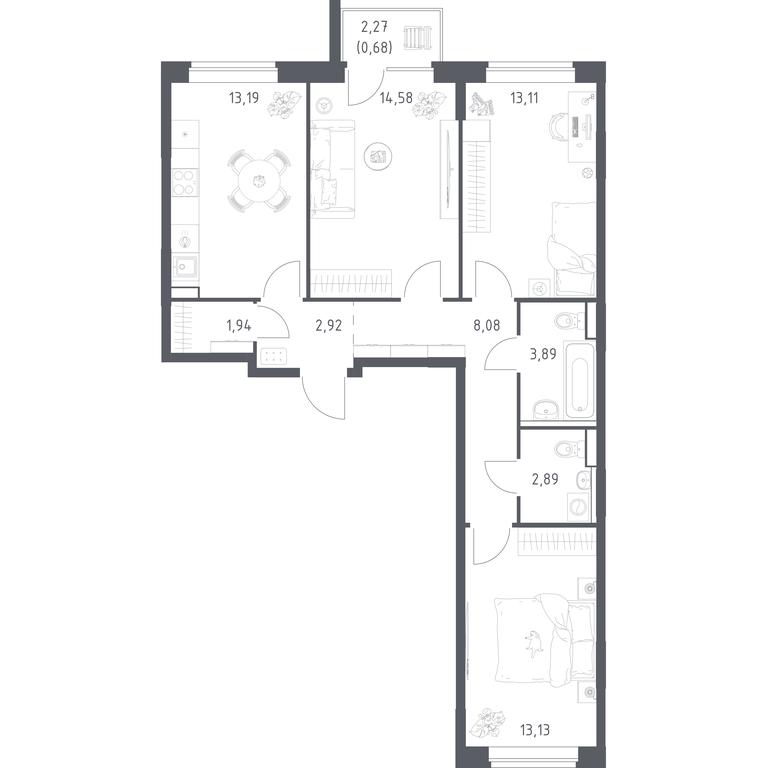 2-BD Apartment Sale, 74.41平方米 at Kvartal Zapadnyj, kvartal № 76, Marushkinskoye Settlement, Moscow, Russia #1 2-BD Apartment Sale, 74.41平方米 at Kvartal Zapadnyj, kvartal № 76, Marushkinskoye Settlement, Moscow, Russia #1