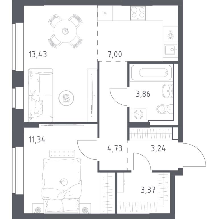 Apartment Sale, 46.97 sq. m. at Kvartal Zapadnyj, kvartal № 76, Marushkinskoye Settlement, Moscow, Russia #1 Apartment Sale, 46.97 sq. m. at Kvartal Zapadnyj, kvartal № 76, Marushkinskoye Settlement, Moscow, Russia #1