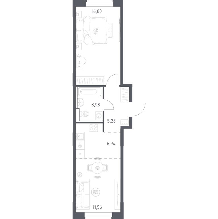 Apartment Sale, 44.36平方米 at Kvartal Zapadnyj, kvartal № 76, Marushkinskoye Settlement, Moscow, Russia #1