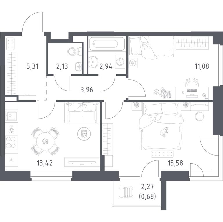 1-BD Apartment Sale, 55.1平方米 at Kvartal Zapadnyj, kvartal № 76, Marushkinskoye Settlement, Moscow, Russia #1 1-BD Apartment Sale, 55.1平方米 at Kvartal Zapadnyj, kvartal № 76, Marushkinskoye Settlement, Moscow, Russia #1