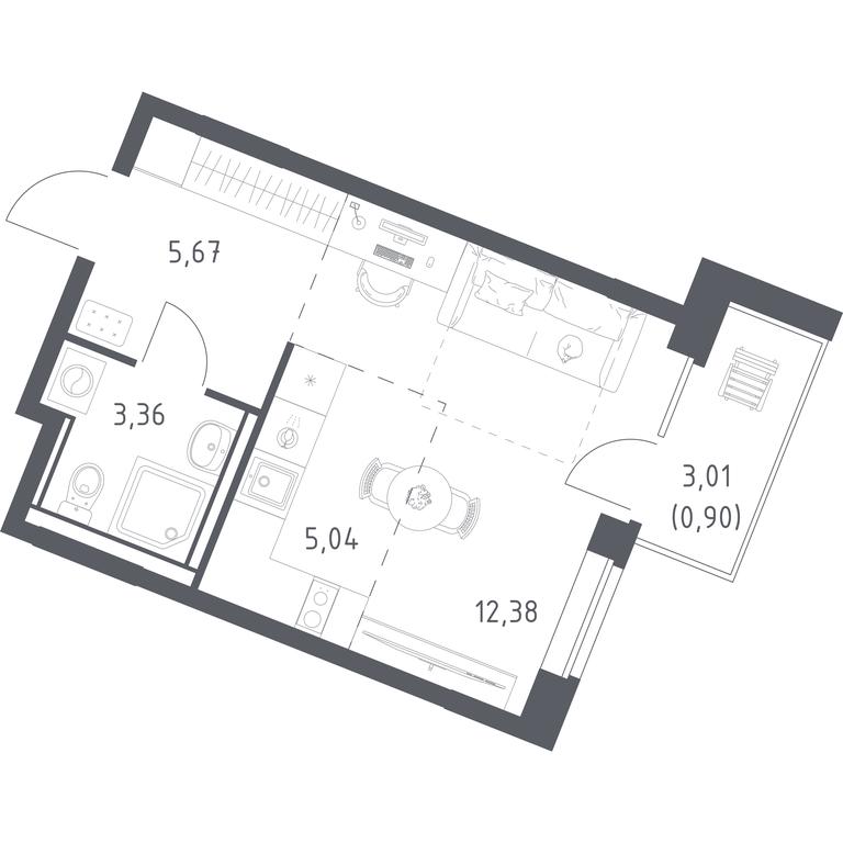 Apartment Sale, 27.35 sq. m. at Kvartal Zapadnyj, kvartal № 76, Marushkinskoye Settlement, Moscow, Russia #1
