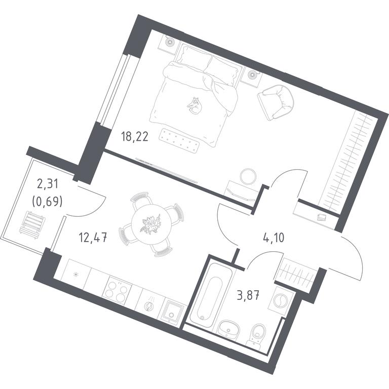 Apartment Sale, 39.35 sq. m. at Kvartal Zapadnyj, kvartal № 76, Marushkinskoye Settlement, Moscow, Russia #1
