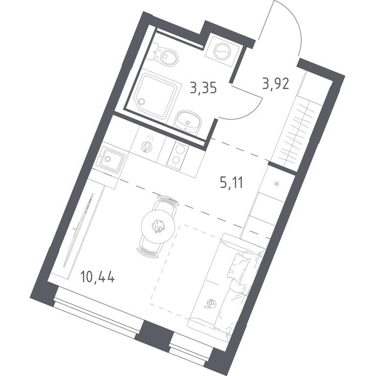Apartment Sale, 22.82平方米 at Kvartal Zapadnyj, kvartal № 76, Marushkinskoye Settlement, Moscow, Russia #1