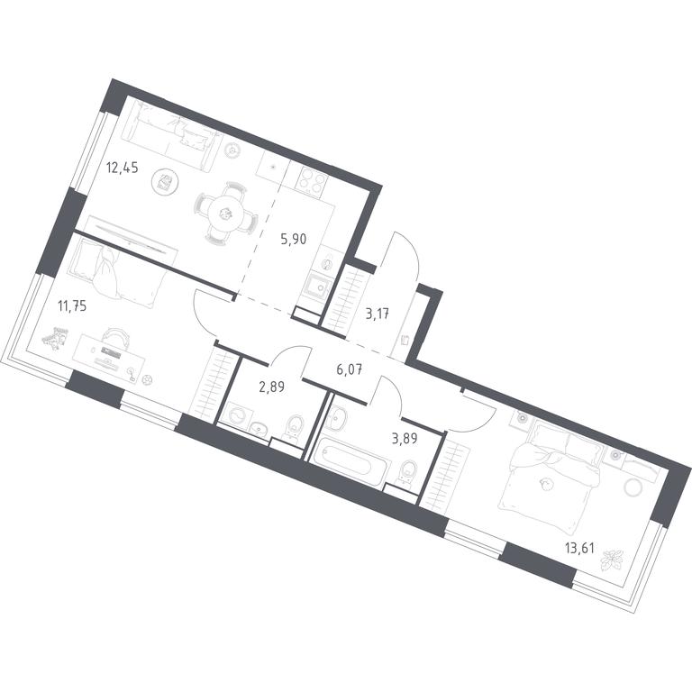 1-BD Apartment Sale, 59.73平方米 at Kvartal Zapadnyj, kvartal № 76, Marushkinskoye Settlement, Moscow, Russia #1 1-BD Apartment Sale, 59.73平方米 at Kvartal Zapadnyj, kvartal № 76, Marushkinskoye Settlement, Moscow, Russia #1