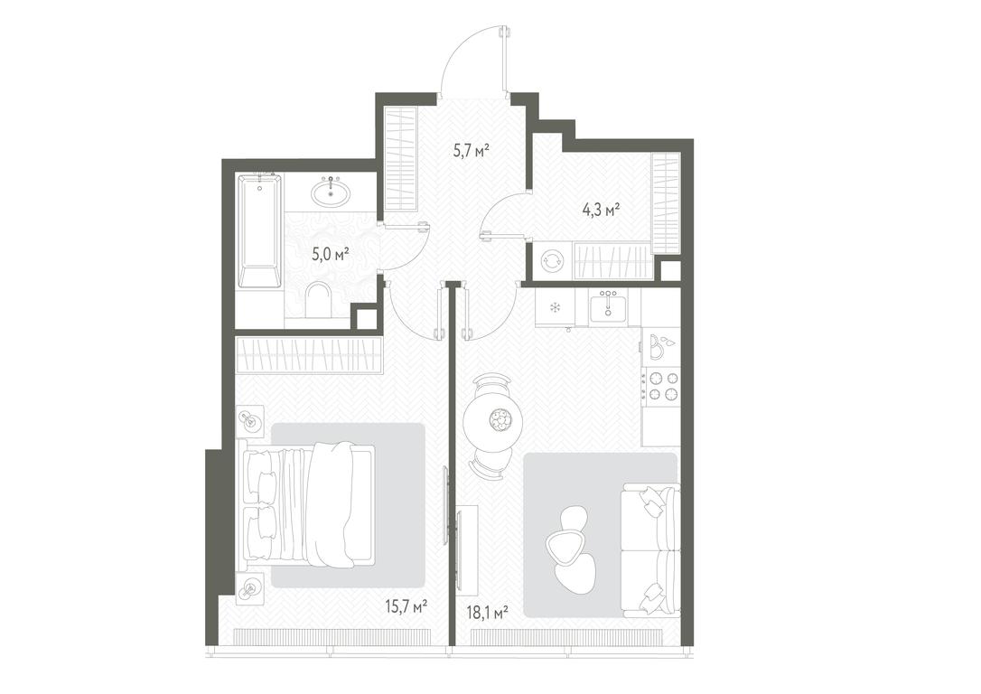 1-BD Apartment Sale, 48.8平方米 at One, 1st Krasnogvardeysky Drive, 11, Moscow, Russia #1