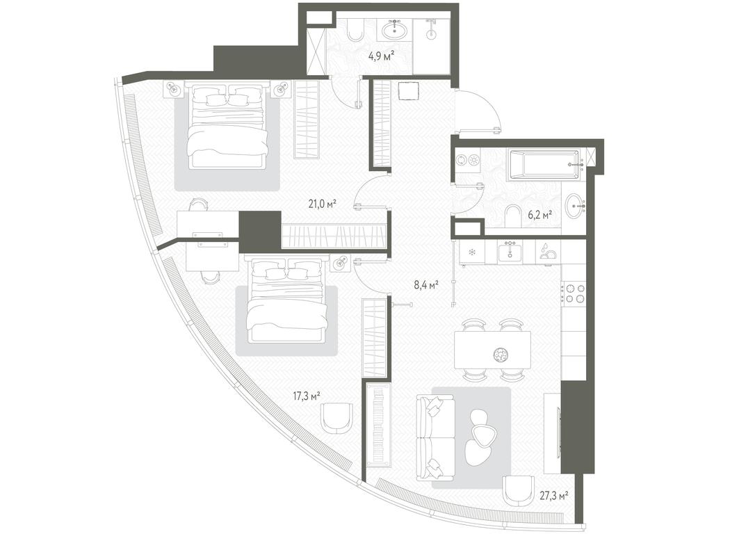 2-BD Apartment Sale, 85.1 sq. m. at One, 1st Krasnogvardeysky Drive, 11, Moscow, Russia #1 2-BD Apartment Sale, 85.1 sq. m. at One, 1st Krasnogvardeysky Drive, 11, Moscow, Russia #1