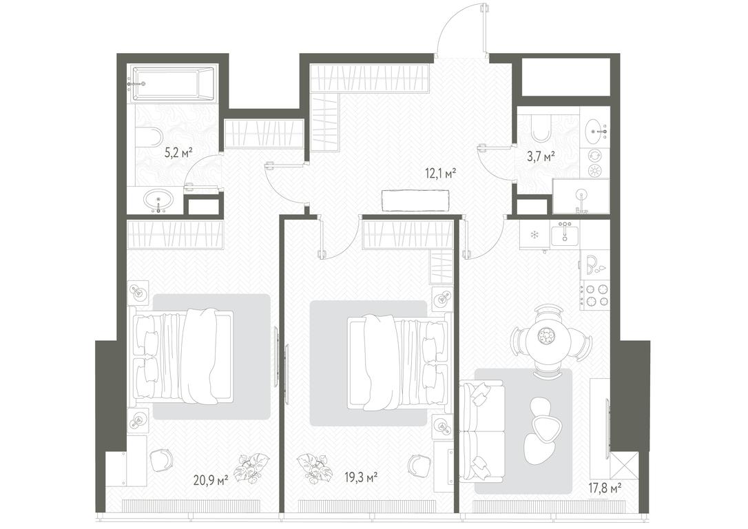 2-BD Apartment Sale, 79 sq. m. at One, 1st Krasnogvardeysky Drive, 11, Moscow, Russia #1