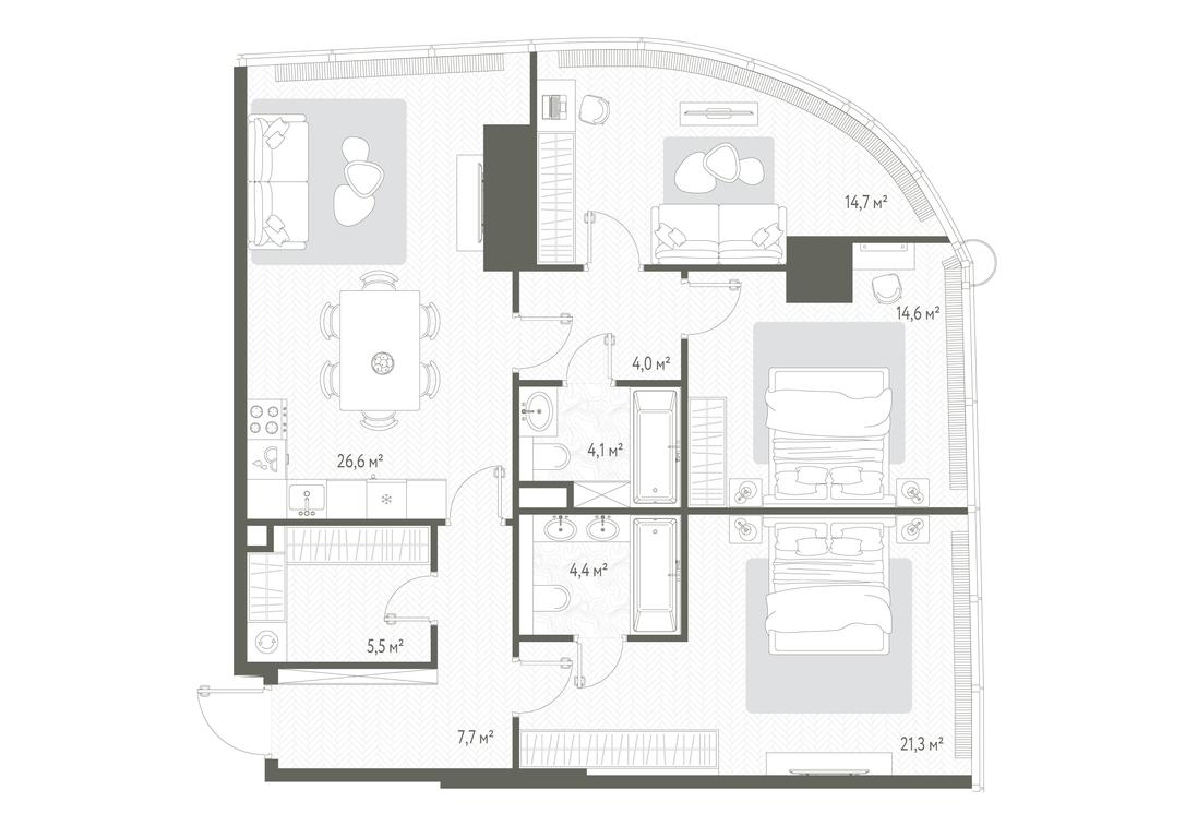 3-BD Apartment Sale, 102.9平方米 at One, 1st Krasnogvardeysky Drive, 11, Moscow, Russia #1