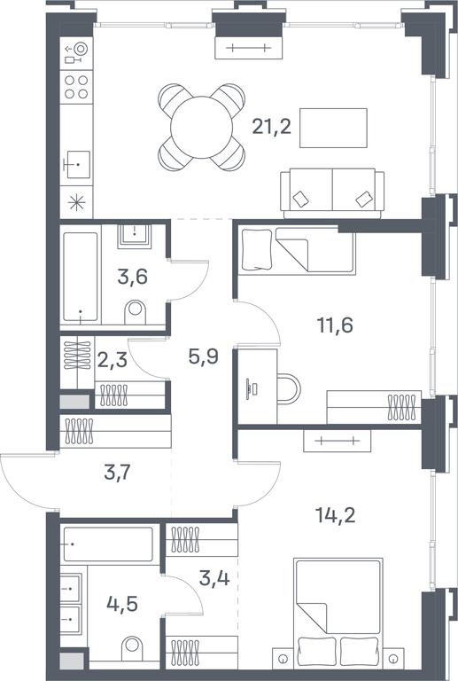 2-BD Apartment Sale, 70.4平方米 at Portland, Yuzhnoportovaya Street, 42с5, Moscow, Russia #1 2-BD Apartment Sale, 70.4平方米 at Portland, Yuzhnoportovaya Street, 42с5, Moscow, Russia #1