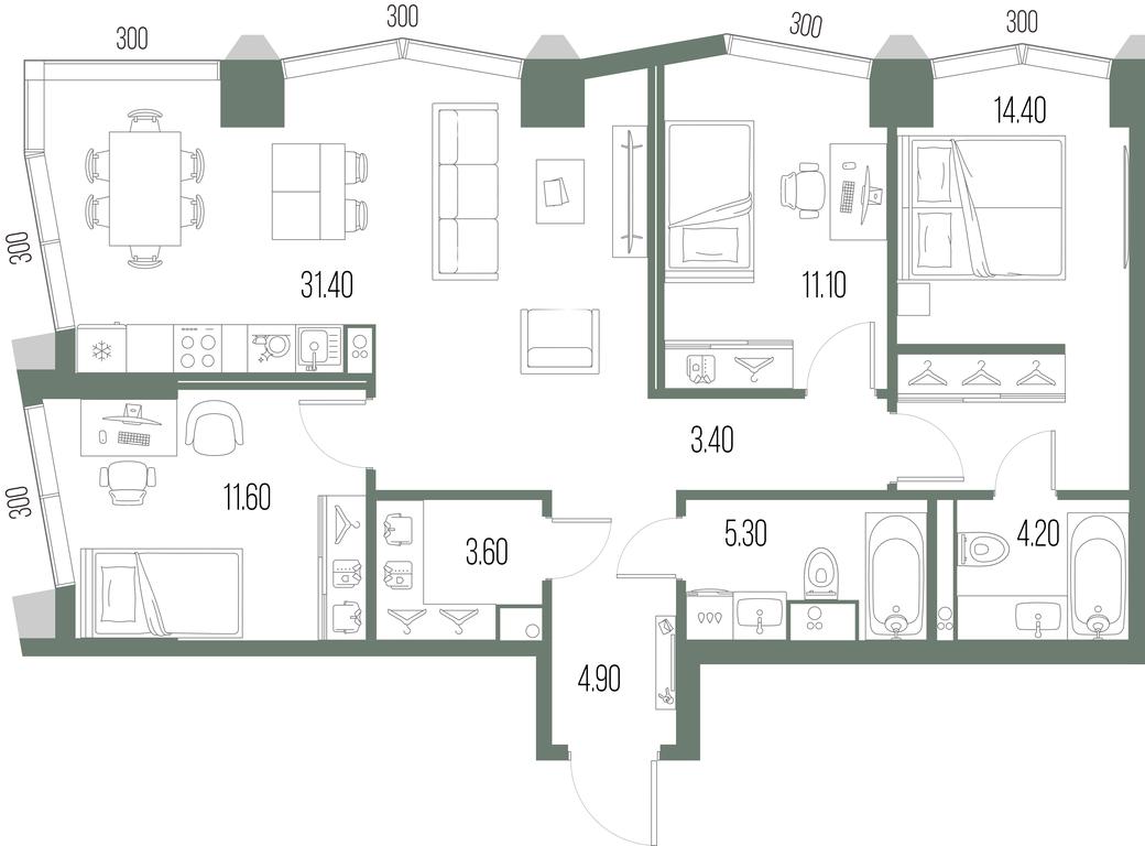 3-BD Apartment Sale, 89.8平方米 at Severny Port, Leningradskoye Highway, Moscow, Russia #1
