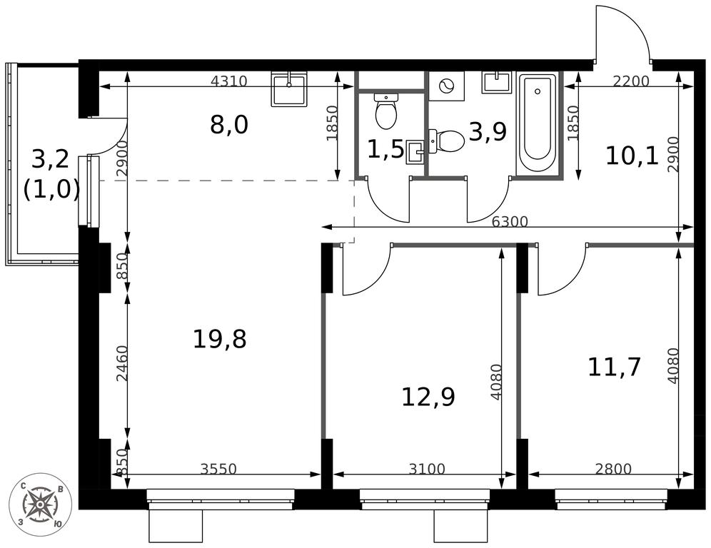 3-BD Apartment Sale, 68.9平方米 at Pervy Donskoj, zhiloy mikrorayon Sapronovo, derevnya Sapronovo, Leninskiy City District, Moscow Region, Russia #2 3-BD Apartment Sale, 68.9平方米 at Pervy Donskoj, zhiloy mikrorayon Sapronovo, derevnya Sapronovo, Leninskiy City District, Moscow Region, Russia #2