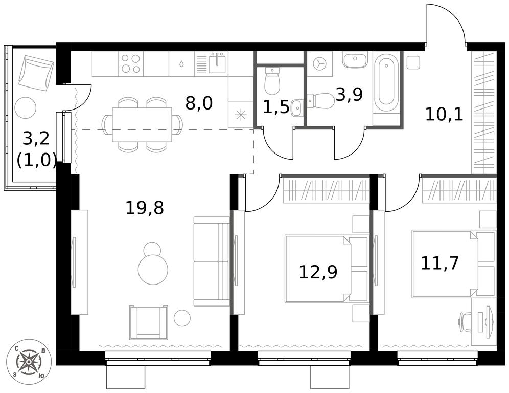 3-BD Apartment Sale, 68.9平方米 at Pervy Donskoj, zhiloy mikrorayon Sapronovo, derevnya Sapronovo, Leninskiy City District, Moscow Region, Russia #1 3-BD Apartment Sale, 68.9平方米 at Pervy Donskoj, zhiloy mikrorayon Sapronovo, derevnya Sapronovo, Leninskiy City District, Moscow Region, Russia #1