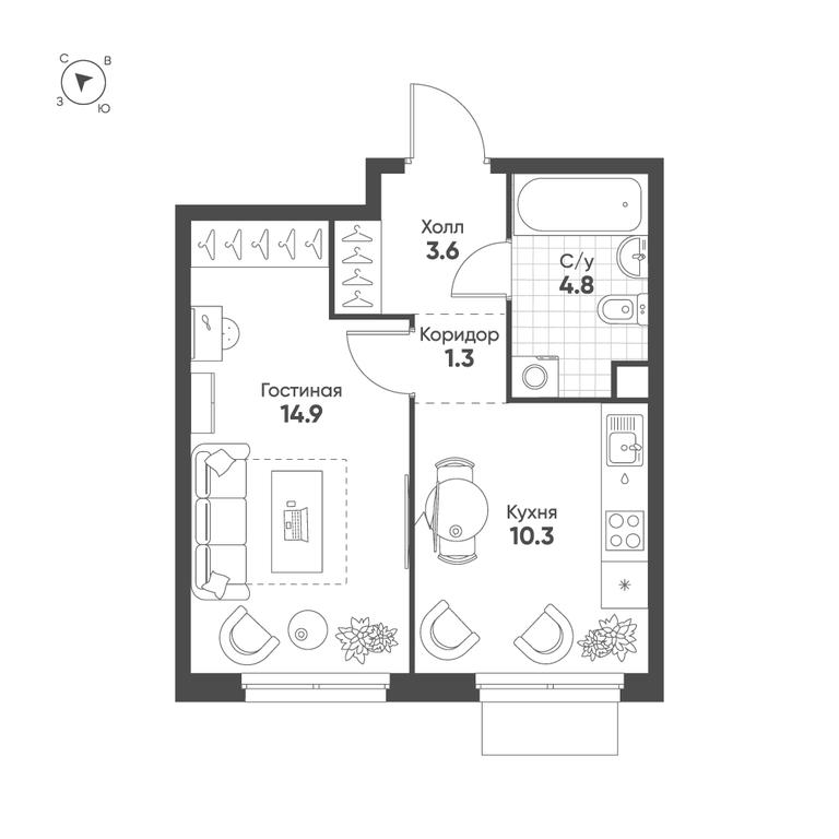 1-BD Apartment Sale, 34.9平方米 at Shagal, Автозаводская улица, 23, Москва, Россия #1 1-BD Apartment Sale, 34.9平方米 at Shagal, Автозаводская улица, 23, Москва, Россия #1