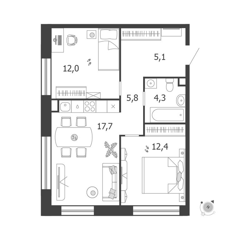 2-BD Apartment Sale, 57.3平方米 at Shagal, Автозаводская улица, 23, Москва, Россия #1 2-BD Apartment Sale, 57.3平方米 at Shagal, Автозаводская улица, 23, Москва, Россия #1