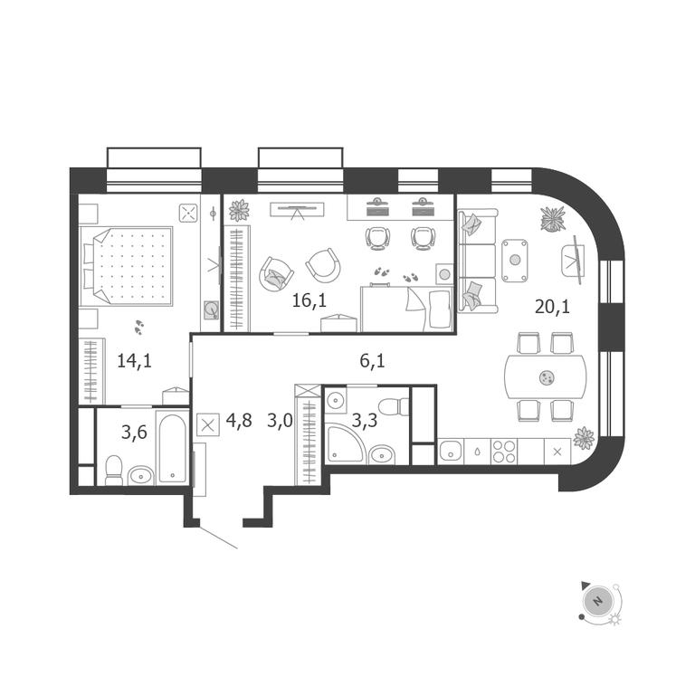 2-BD Apartment Sale, 71.1平方米 at Shagal, Автозаводская улица, 23, Москва, Россия #1