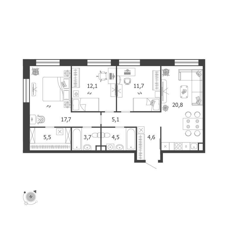 3-BD Apartment Sale, 85.7平方米 at Shagal, Автозаводская улица, 23, Москва, Россия #1