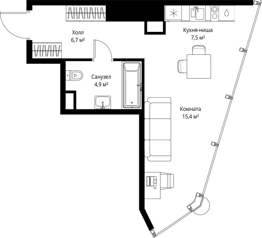 Apartment Sale, 34.5平方米 at One, 1st Krasnogvardeysky Drive, 11, Moscow, Russia #2