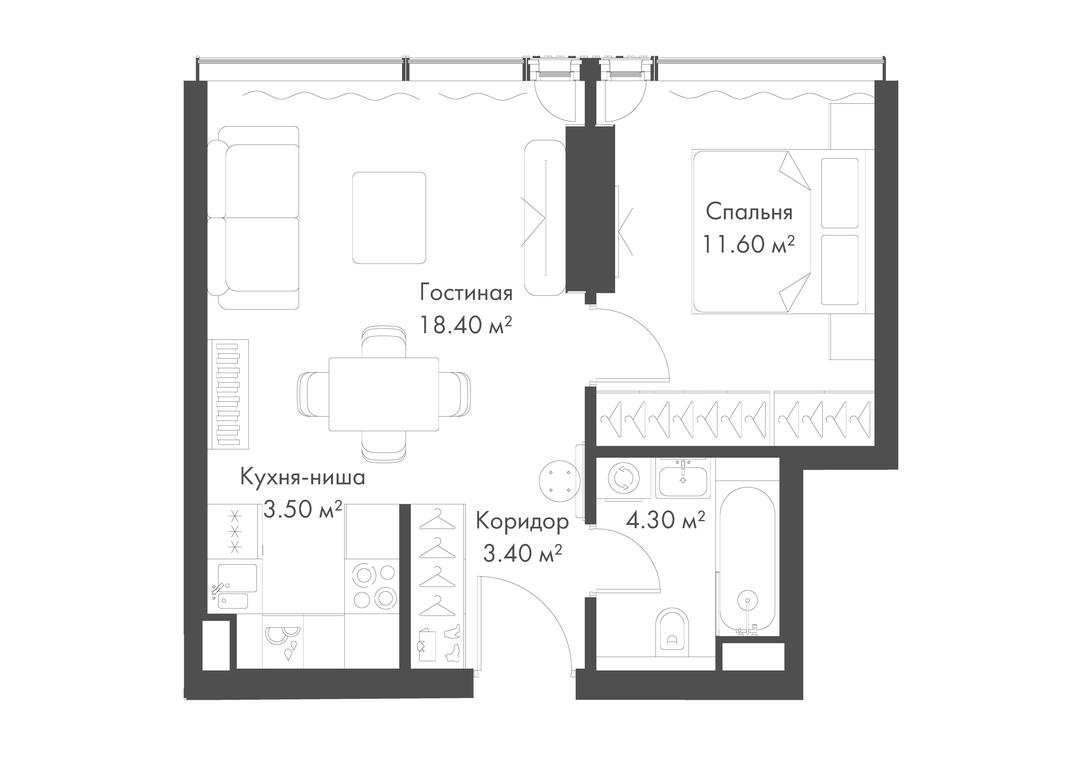 1-BD Apartment Sale, 41.2 sq. m. at Slava, Leningradskiy Avenue, 8с10, Moscow, Russia #1
