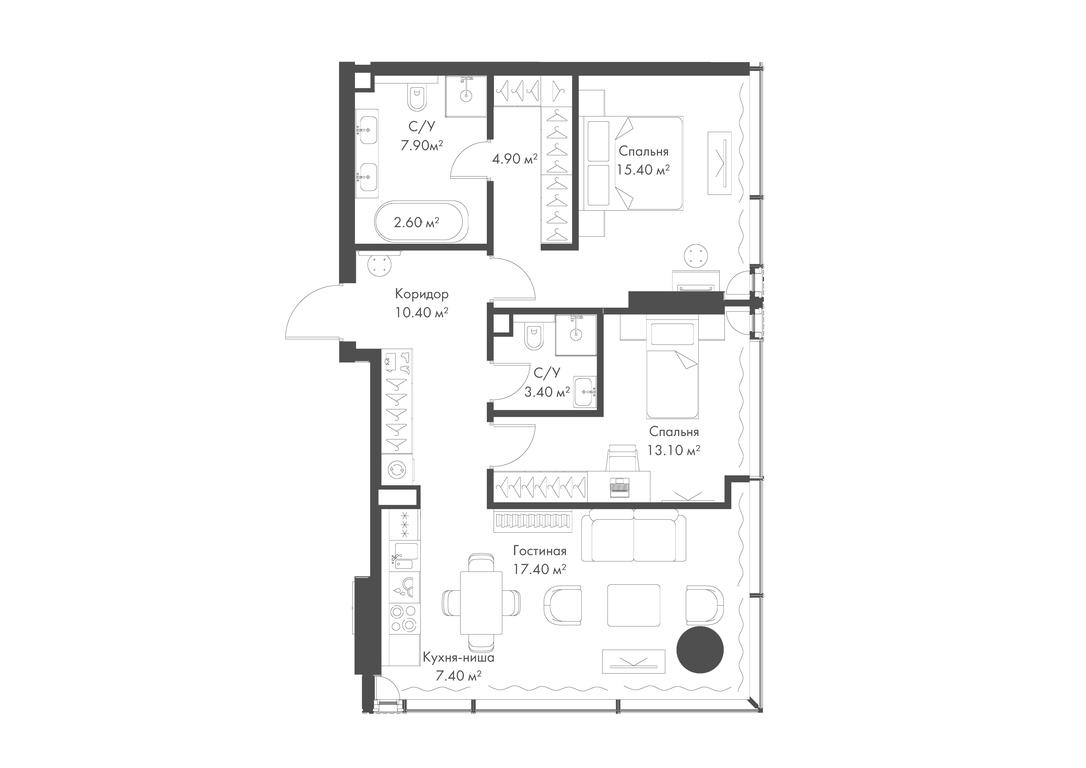 2-BD Apartment Sale, 79.9平方米 at Slava, Leningradskiy Avenue, 8с10, Moscow, Russia #1