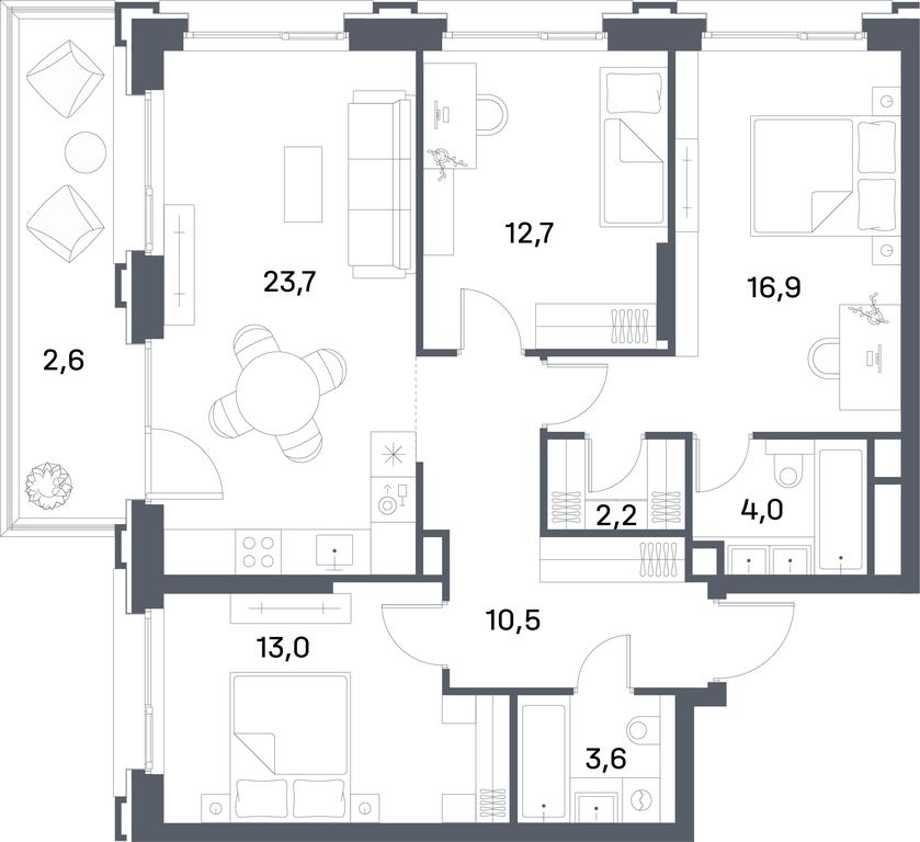 3-BD Apartment Sale, 89.2 sq. m. at Portland, Yuzhnoportovaya Street, 42с5, Moscow, Russia #1
