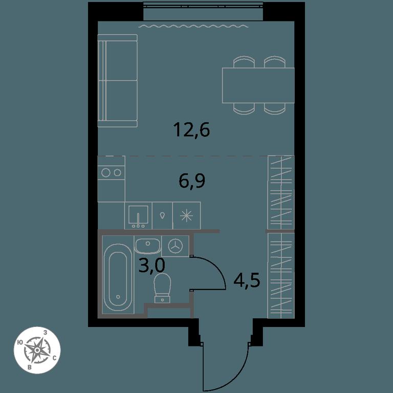 Apartment Sale, 27平方米 at Pervy Donskoj, zhiloy mikrorayon Sapronovo, derevnya Sapronovo, Leninskiy City District, Moscow Region, Russia #1