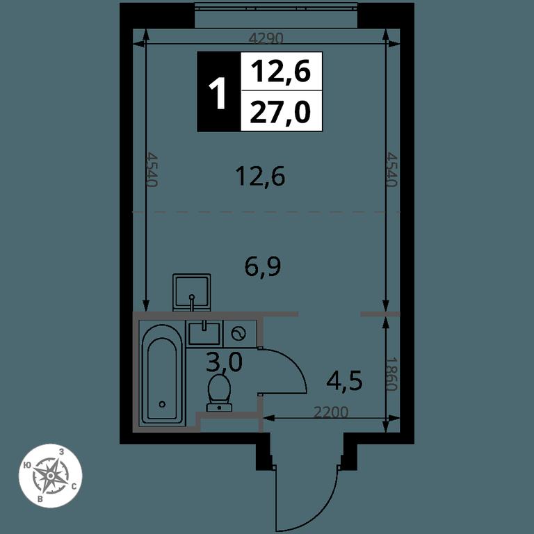 Apartment Sale, 27平方米 at Pervy Donskoj, zhiloy mikrorayon Sapronovo, derevnya Sapronovo, Leninskiy City District, Moscow Region, Russia #2