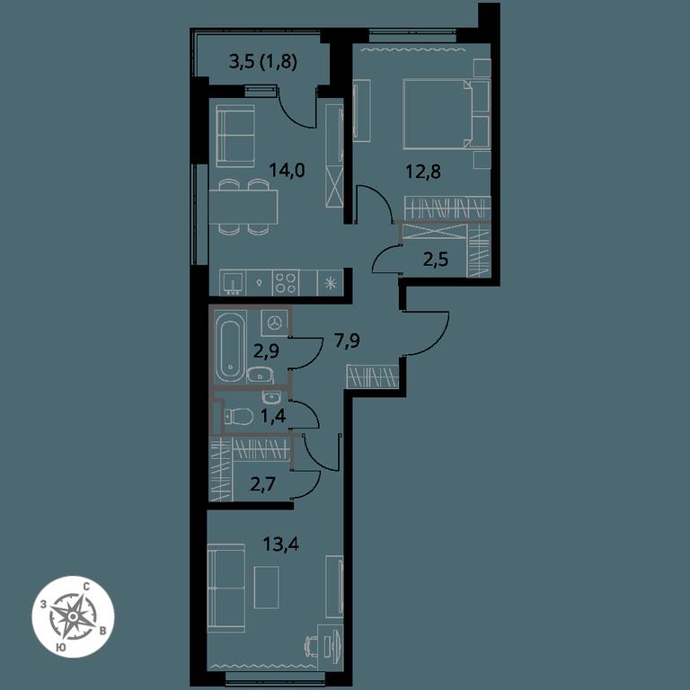 2-BD Apartment Sale, 59.4 sq. m. at Pervy Donskoj, zhiloy mikrorayon Sapronovo, derevnya Sapronovo, Leninskiy City District, Moscow Region, Russia #1