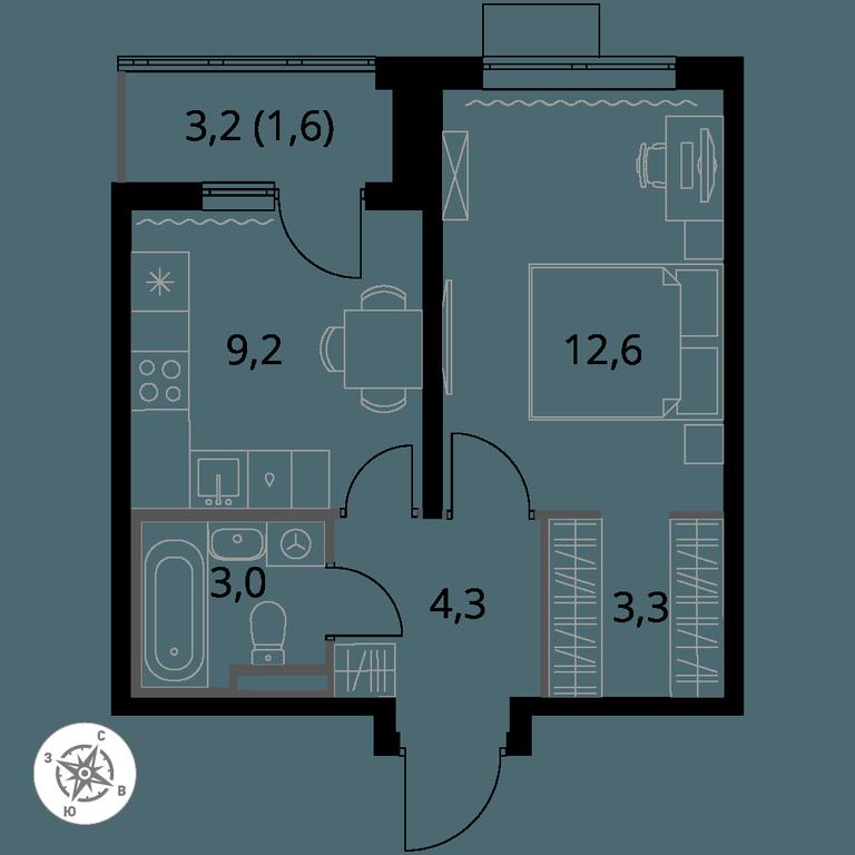 1-BD Apartment Sale, 34平方米 at Pervy Donskoj, zhiloy mikrorayon Sapronovo, derevnya Sapronovo, Leninskiy City District, Moscow Region, Russia #1
