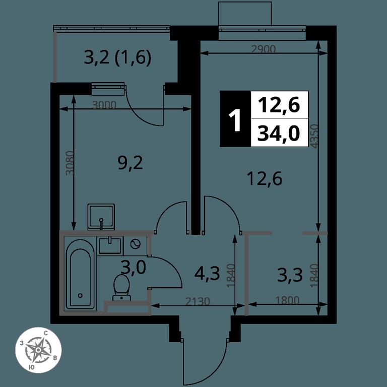 1-BD Apartment Sale, 34平方米 at Pervy Donskoj, zhiloy mikrorayon Sapronovo, derevnya Sapronovo, Leninskiy City District, Moscow Region, Russia #2