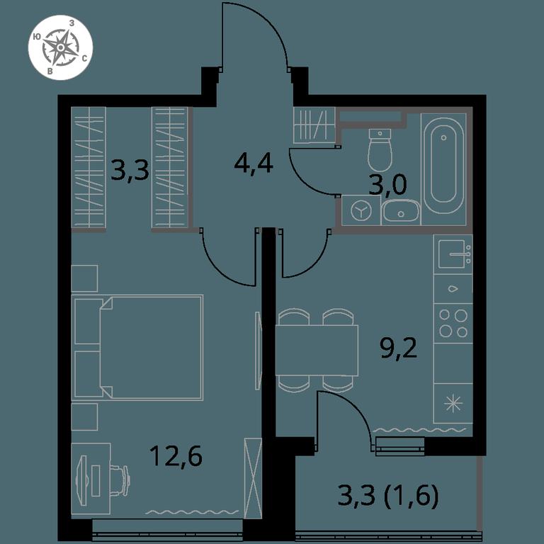 Продажа 1-комн. квартиры, 34,1 м² в ЖК «Первый Донской», жилой микрорайон Сапроново, деревня Сапроново, Ленинский городской округ, Московская область, Россия #1
