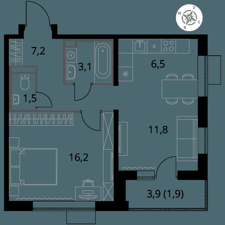Продажа 2-комн. квартиры, 48,2 м² в ЖК «Первый Донской», жилой микрорайон Сапроново, деревня Сапроново, Ленинский городской округ, Московская область, Россия #1