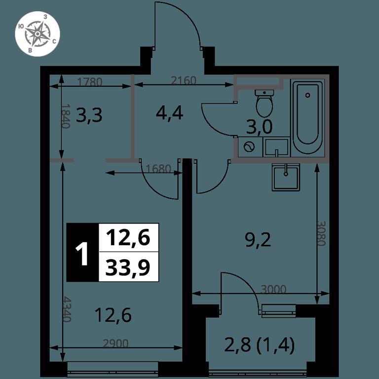 Продажа 1-комн. квартиры, 33,9 м² в ЖК «Первый Донской», жилой микрорайон Сапроново, деревня Сапроново, Ленинский городской округ, Московская область, Россия #2