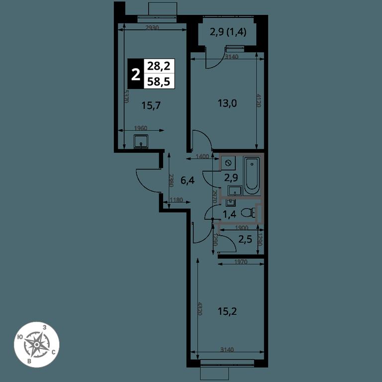 2-BD Apartment Sale, 58.5 sq. m. at Pervy Donskoj, zhiloy mikrorayon Sapronovo, derevnya Sapronovo, Leninskiy City District, Moscow Region, Russia #2 2-BD Apartment Sale, 58.5 sq. m. at Pervy Donskoj, zhiloy mikrorayon Sapronovo, derevnya Sapronovo, Leninskiy City District, Moscow Region, Russia #2