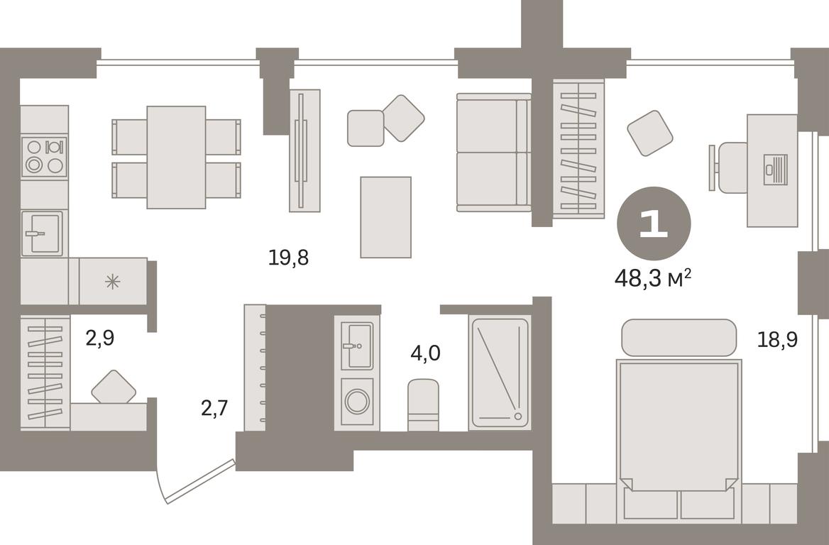 1-BD Apartment Sale, 48.3 sq. m. at Kvartal Izdanie, Perovskoye Highway, Moscow, Russia #1