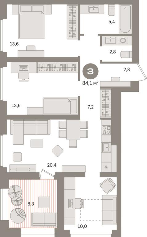 3-BD Apartment Sale, 84.1平方米 at Kvartal Izdanie, Perovskoye Highway, Moscow, Russia #1