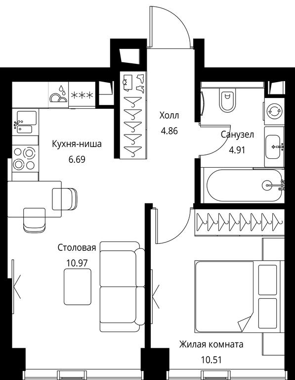 1-BD Apartment Sale, 37.94 sq. m. at City Bay, Volokolamskoye Highway, 95с3, Moscow, Russia #1