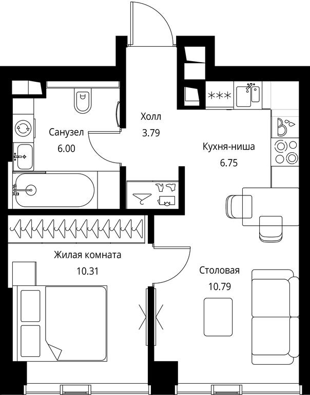 1-BD Apartment Sale, 37.64 sq. m. at City Bay, Volokolamskoye Highway, 95с3, Moscow, Russia #1