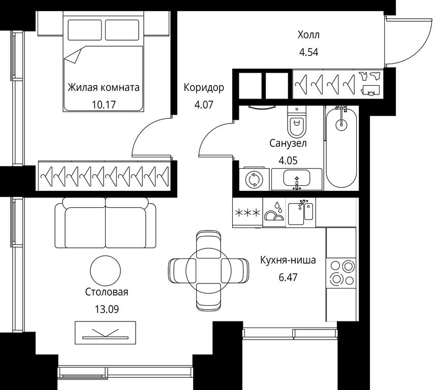 1-BD Apartment Sale, 42.39 sq. m. at City Bay, Volokolamskoye Highway, 95с3, Moscow, Russia #1
