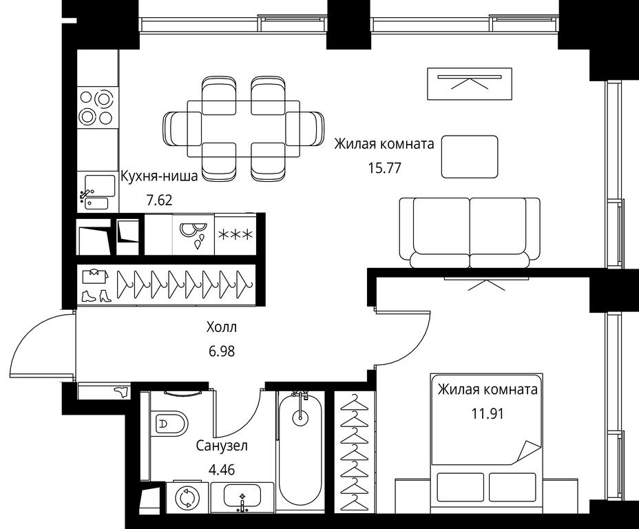 1-BD Apartment Sale, 46.74 sq. m. at City Bay, Volokolamskoye Highway, 95с3, Moscow, Russia #1