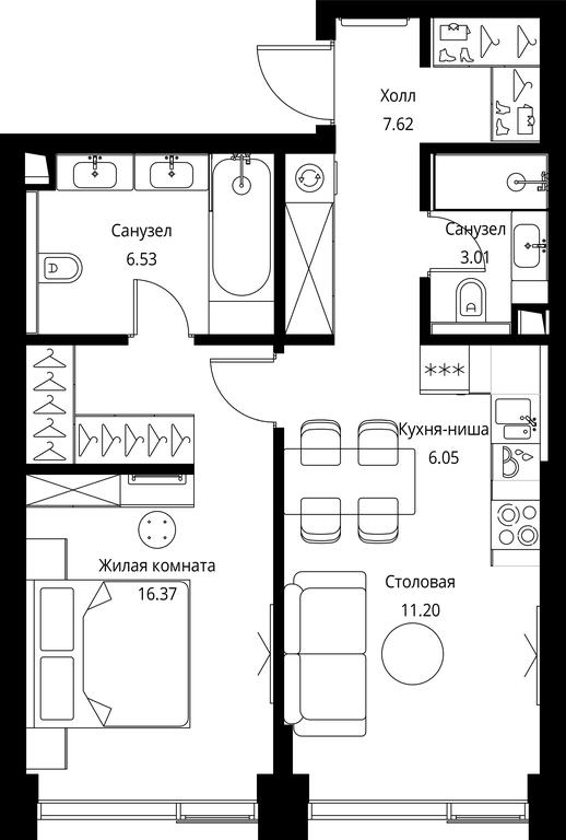 1-BD Apartment Sale, 50.78 sq. m. at City Bay, Volokolamskoye Highway, 95с3, Moscow, Russia #1