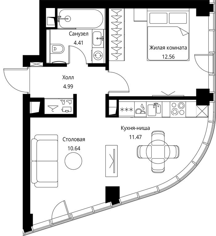 1-BD Apartment Sale, 44.07 sq. m. at City Bay, Volokolamskoye Highway, 95с3, Moscow, Russia #1