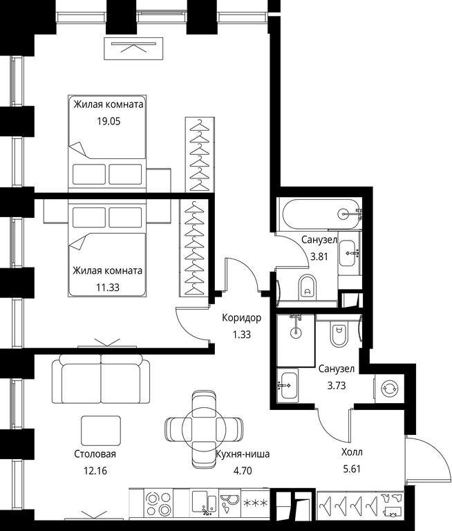 2-BD Apartment Sale, 61.72 sq. m. at City Bay, Volokolamskoye Highway, 95с3, Moscow, Russia #1