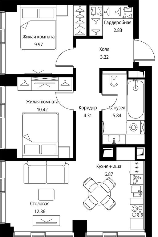 2-BD Apartment Sale, 56.42 sq. m. at City Bay, Volokolamskoye Highway, 95с3, Moscow, Russia #1