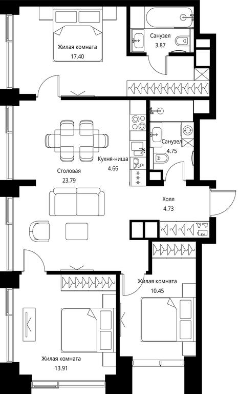 3-BD Apartment Sale, 83.64平方米 at City Bay, Volokolamskoye Highway, 95с3, Moscow, Russia #1