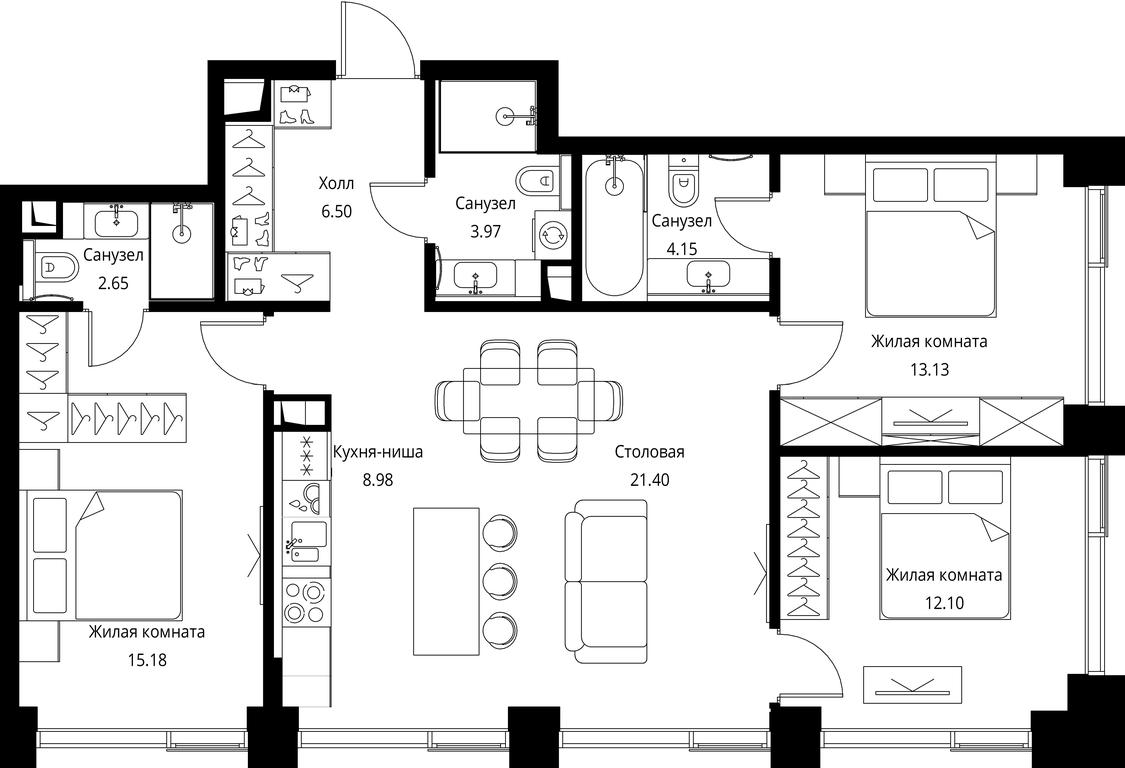 3-BD Apartment Sale, 88.06平方米 at City Bay, Volokolamskoye Highway, 95с3, Moscow, Russia #1