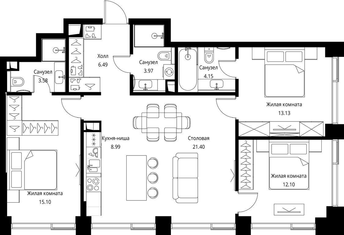 3-BD Apartment Sale, 88.91平方米 at City Bay, Volokolamskoye Highway, 95с3, Moscow, Russia #1 3-BD Apartment Sale, 88.91平方米 at City Bay, Volokolamskoye Highway, 95с3, Moscow, Russia #1