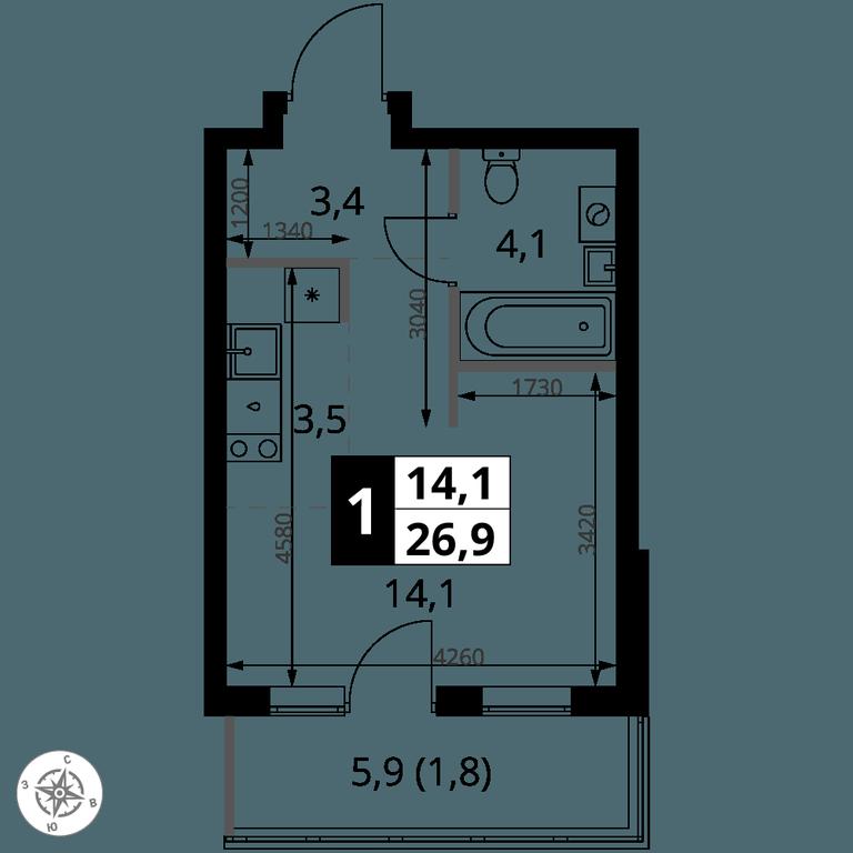 Apartment Sale, 26.9平方米 at 1 Yasenevskij, Kvartal № 24, Mosrentgen Settlement, Moscow, Russia #1