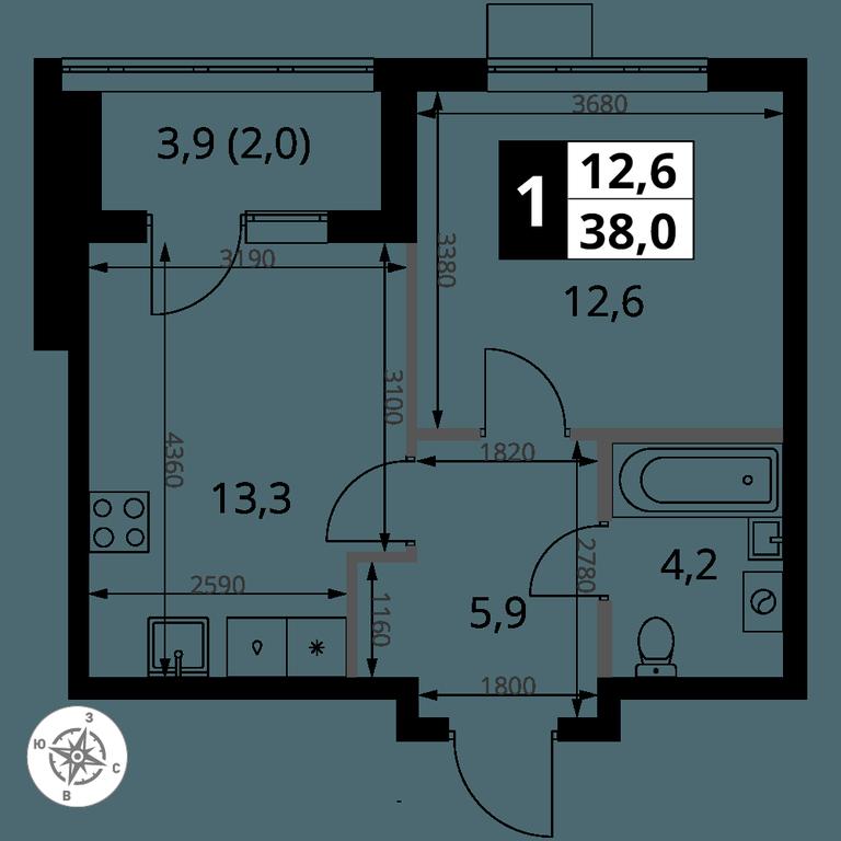 1-BD Apartment Sale, 38 sq. m. at 1 Yasenevskij, Kvartal № 24, Mosrentgen Settlement, Moscow, Russia #1